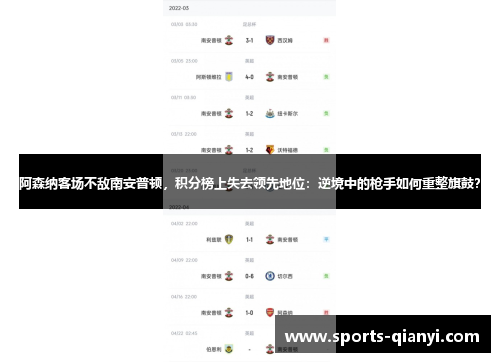 阿森纳客场不敌南安普顿，积分榜上失去领先地位：逆境中的枪手如何重整旗鼓？
